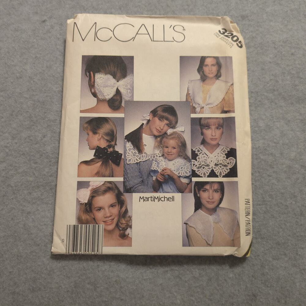 McCalls 3205 Vtg Misses Girls Hair Bows &‎ Collars Pattern Marti Michell Uncut